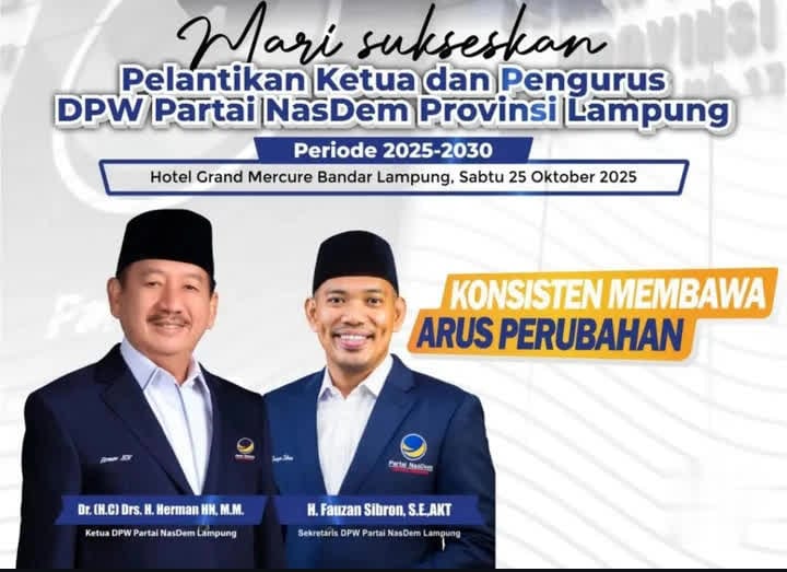 Gubernur Mirza Akan Hadiri Pelantikan Pengurus DPW NasDem Lampung