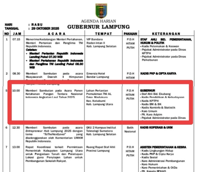 Panglima TNI Akan Hadiri Panen Ketahanan Pangan TNI-AL Tahun 2025, di Lampung