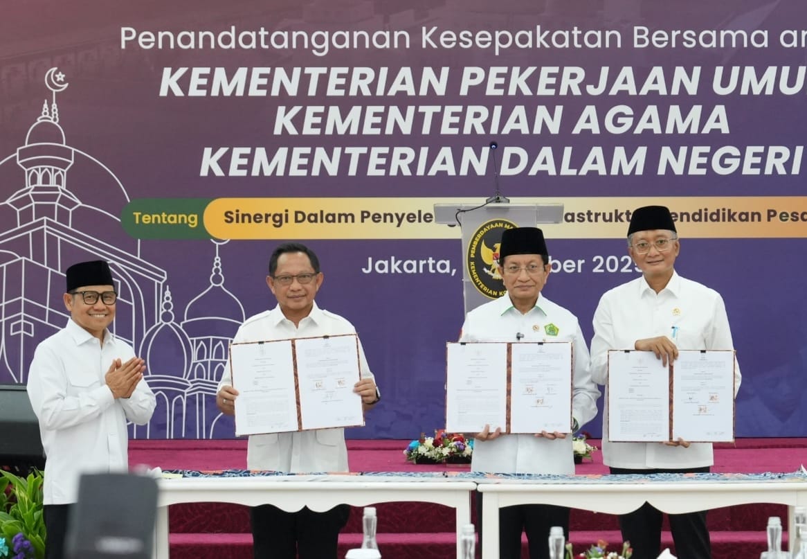 Perkuat Sinergi Infrastruktur Ponpes, 3 Kementerian  Tandatangani Kesepakatan  Bersama.