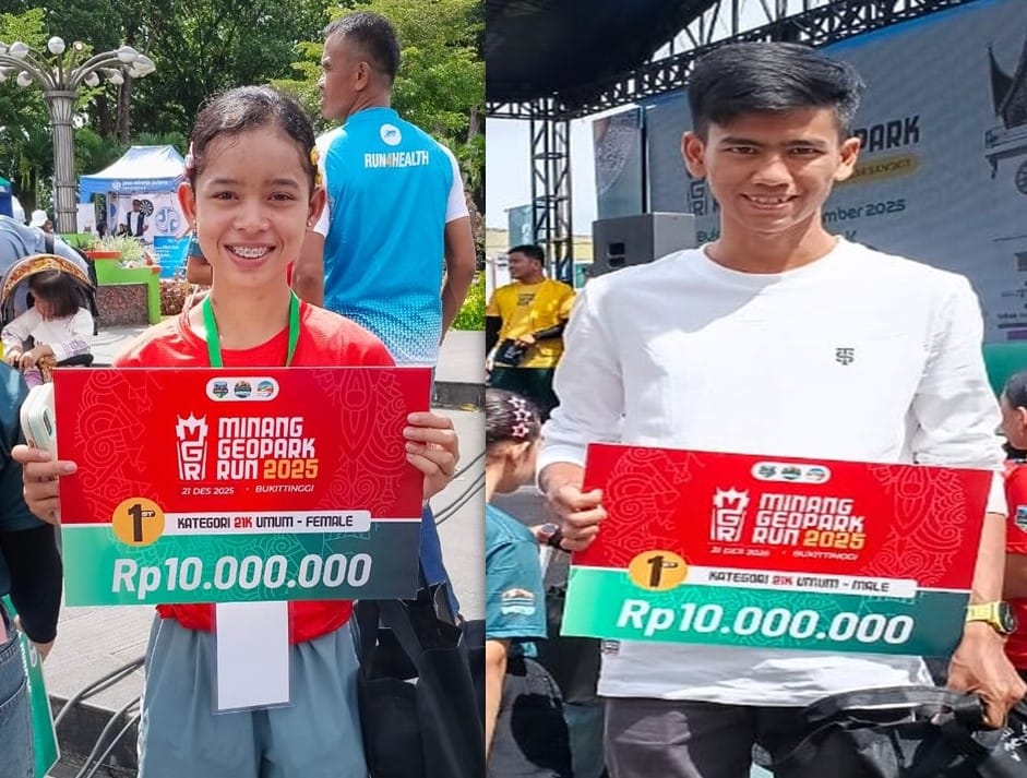 Iqbal Saputra dan Melda Cantika Juara 21K Minang Geopark Run 2025 di Bukittinggi