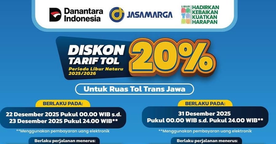 JTT Berlakukan Diskon Tarif Tol 20% di Ruas Trans Jawa Libur Nataru