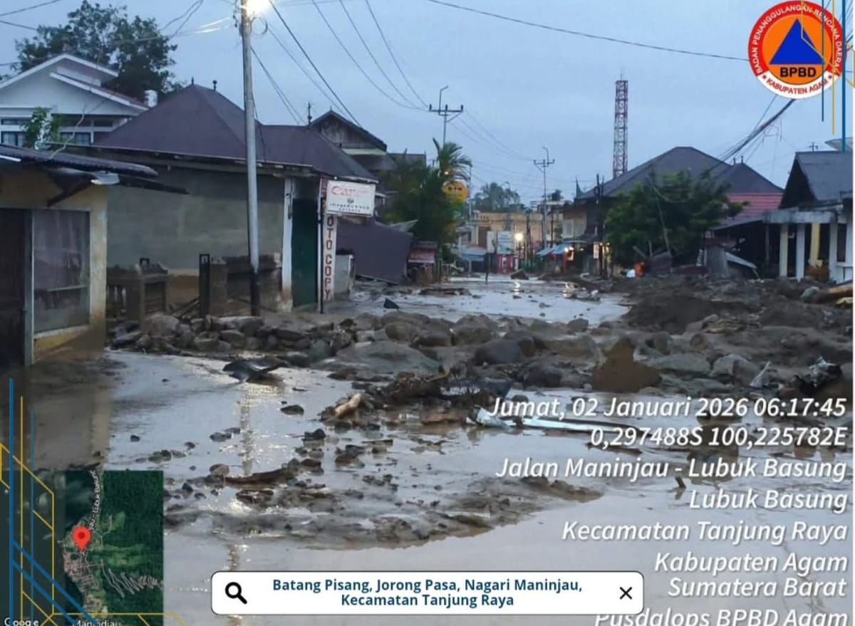 Akses Jalan Lubuk Basung–Bukittinggi MasihTerputus Akibat Banjir Bandang