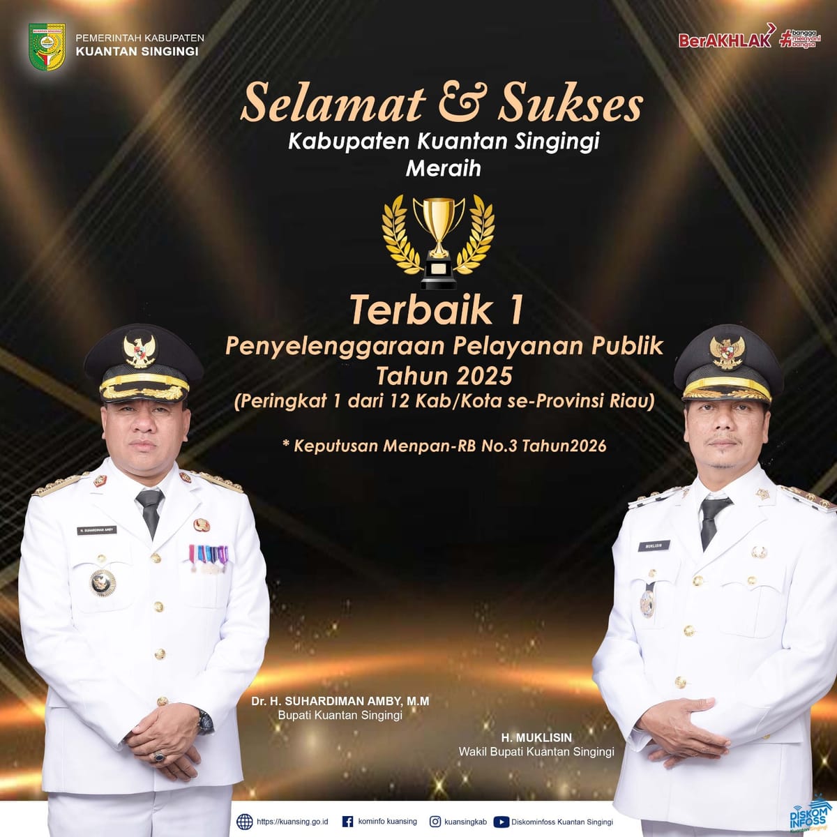 Kuantan Singingi Raih Terbaik 1 Pelayanan Publik 2025