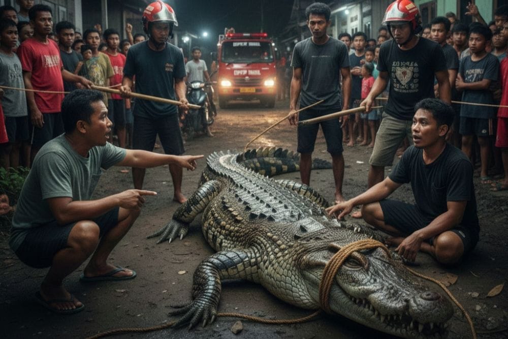 Seekor Buaya Sepanjang 2,2 Meter Muncul di Pemukiman Warga Kemuning Inhil