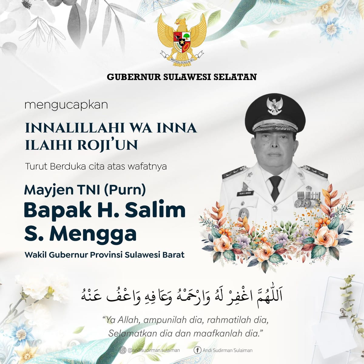 Gubernur Sulsel Sampaikan Duka Cita atas Wafatnya Wagub Sulbar H.Salim S.Mengga