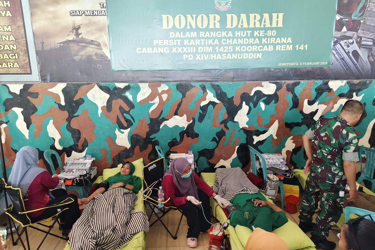 Persit KCK Cabang XXXIII Dim 1425 Jeneponto Gelar Bakti Sosial, 193 Kantong Darah Terkumpul di HUT ke-80