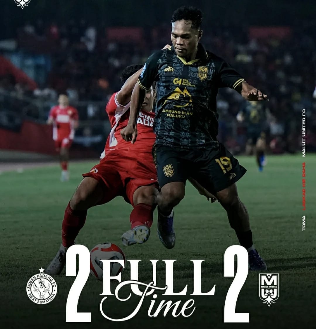 Malut United Imbang 2 - 2 Dengan Semen Padang Super League BRI di Stadion Agus Salim Padang