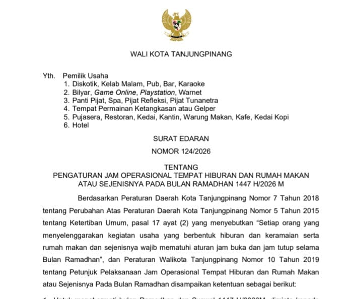 Walikota Tanjungpinang Ajak Masyarakat Menjaga Ketertiban dan Keamanan selama Bulan Puasa Ramadhan