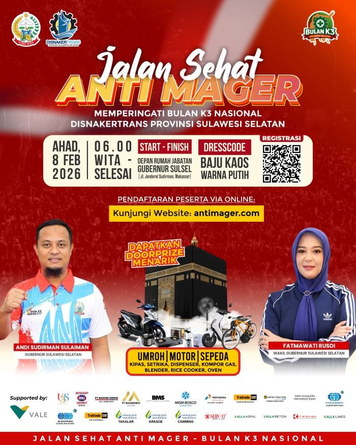 Peringati Bulan K3, Disnakertrans Sulsel Gelar Jalan Sehat Anti Mager