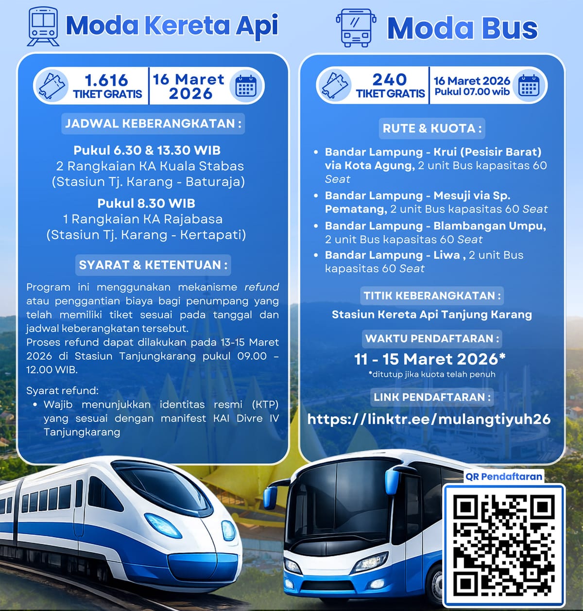 Mudik Gratis  “Mulang Tiyuh Bagei Puaghei” Bantu Masyarakat Lampung Berlebaran