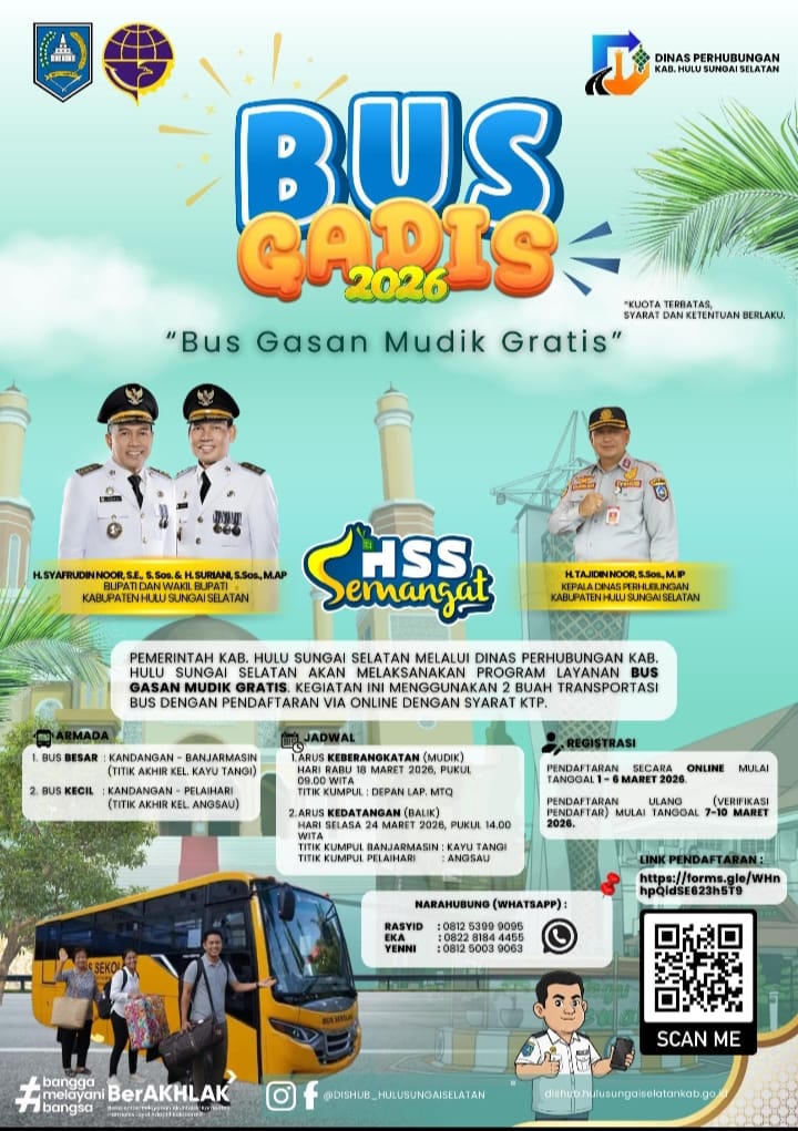 Dishub HSS Buka Layanan Bus Gasan Mudik Gratis, Berangkat 18 Maret 2026