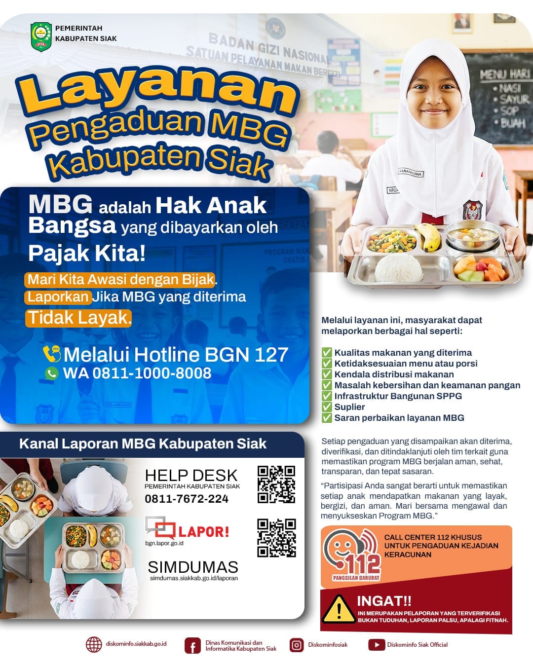 Pemkab Siak Buka Laporan Pengaduan MBG, Bisa Lapor Lewat WhatsApp