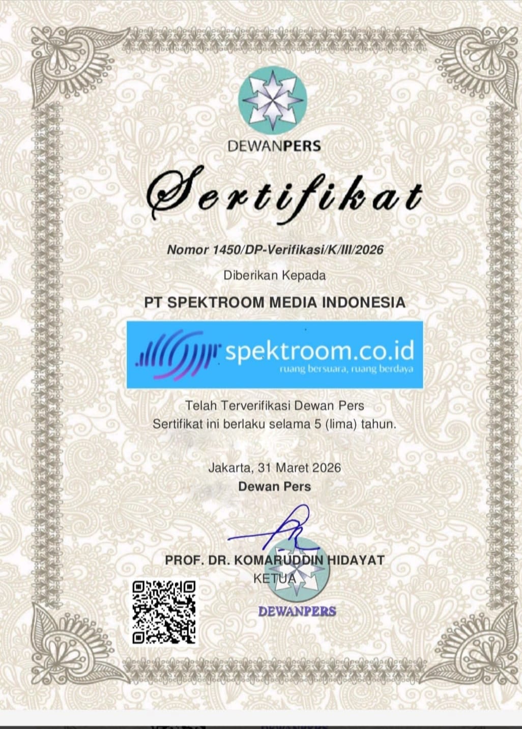 Apresiasi LPP RRI atas Verifikasi Faktual Spektroom.co.id