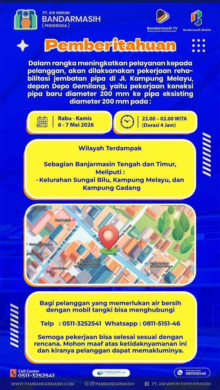 Tingkatkan Layanan, PAM Bandarmasih Lakukan Rehab Jembatan Pipa di Kampung Melayu