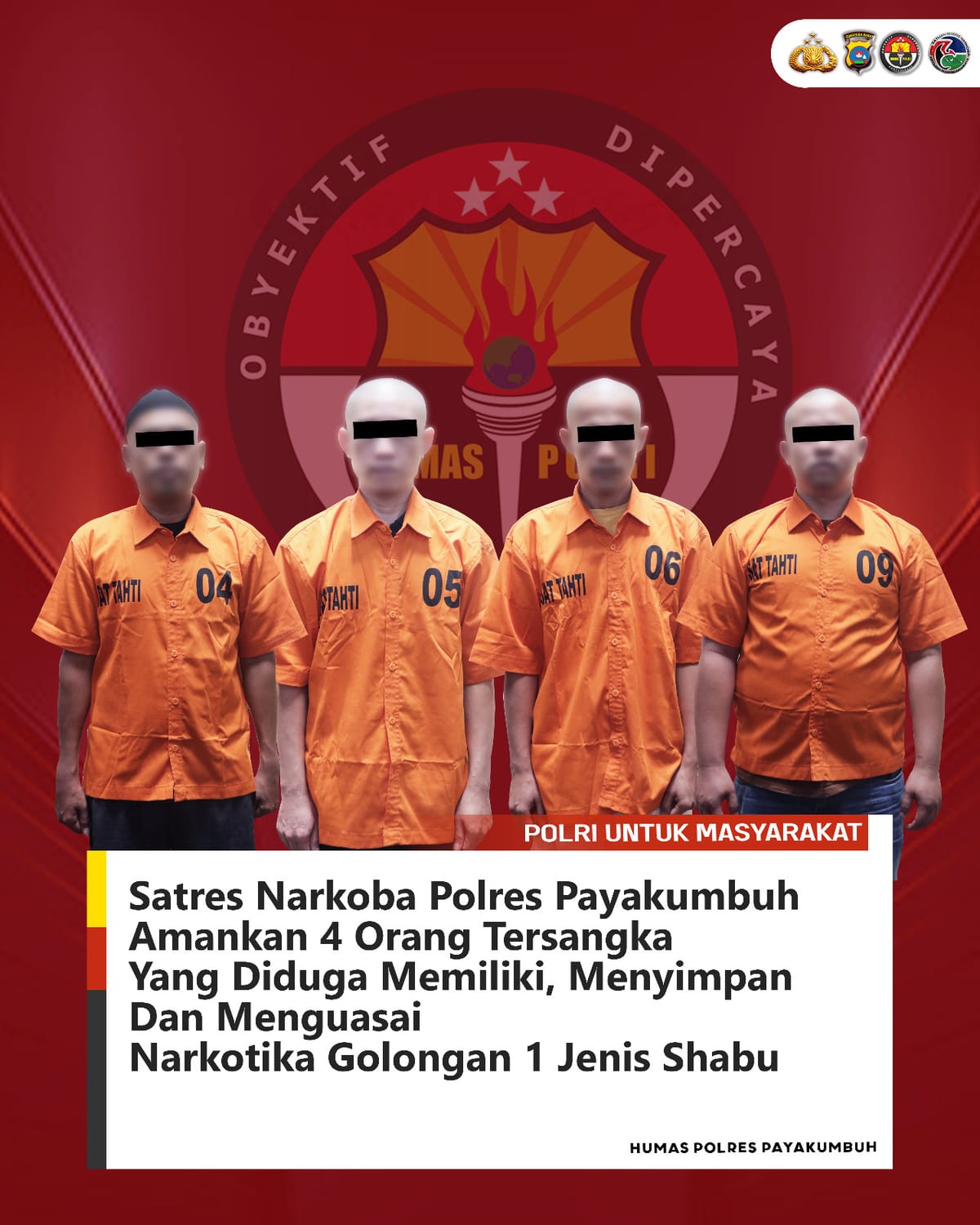 Polres Payakumbuh Amankan Puluham Gram Sabu dan Empat Pelaku Penyalahgunaan Narkotika Dalam Satu Operasi