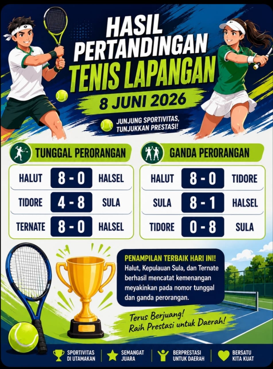 Persaingan Ketat Cabor Tenis Lapangan Halmahera Utara Kepulauan Sula dan Kota Ternate Raih Kemenangan