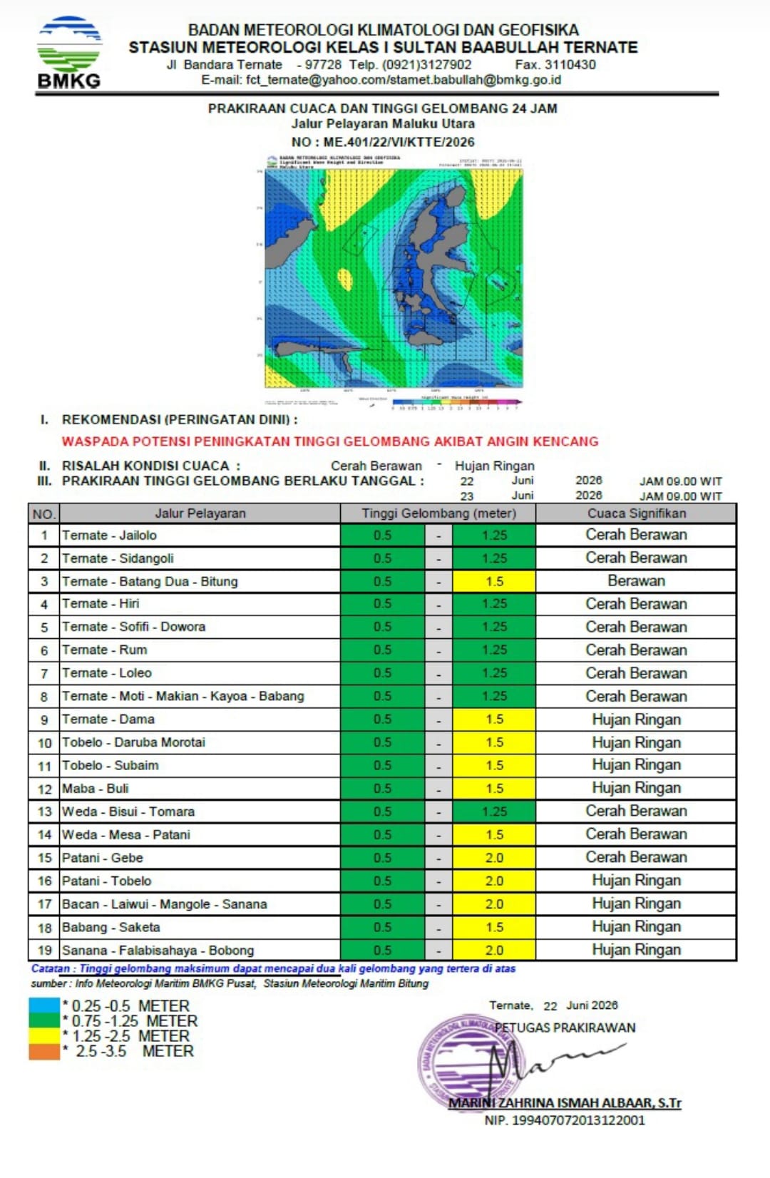 BMKG Keluarkan Peringatan Dini Cuaca Hujan Disertai Petir dan Angin Kencang di Wilayah Maluku Utara