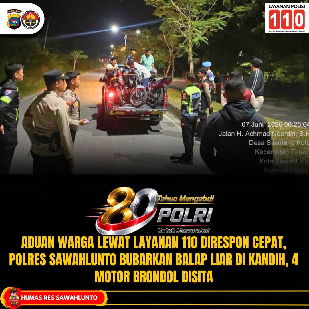 Respon Cepat Laporan Warga, Polres Sawahlunto Bubarkan Balap Liar di Kawasan Kandih dan Amankan 4 Motor