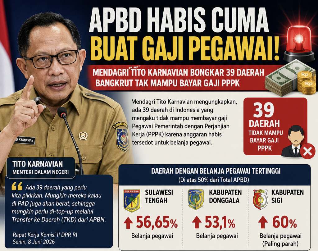 APBD Tersedot untuk Belanja Pegawai, 39 Daerah Mengaku Tak Mampu Bayar Gaji PPPK: Alarm Keras bagi Tata Kelola Keuangan Daerah