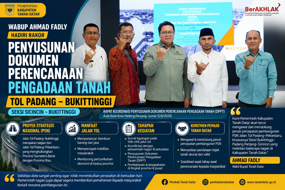 Wabup Tanah Datar Hadiri Rakor Tol Padang–Bukittinggi, Percepatan PSN Masuki Tahap Penyusunan Pengadaan Tanah