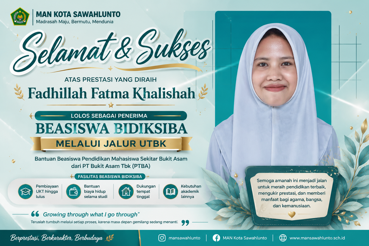 Siswi MAN Kota Sawahlunto Lolos Beasiswa BIDIKSIBA Jalur UTBK, Bukti Semangat dan Prestasi Generasi Madrasah