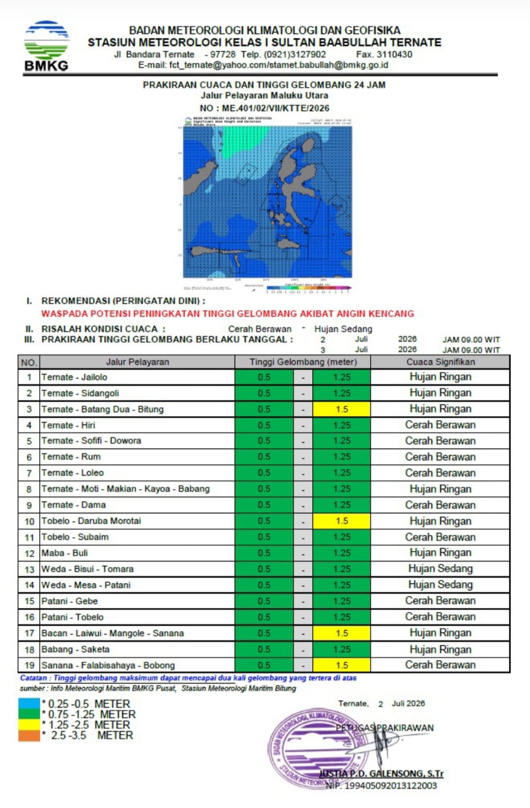 BMKG Keluarkan Peringatan Dini Cuaca di Wilayah Maluku Utara Masih Hujan Disertai Angin Kencang
