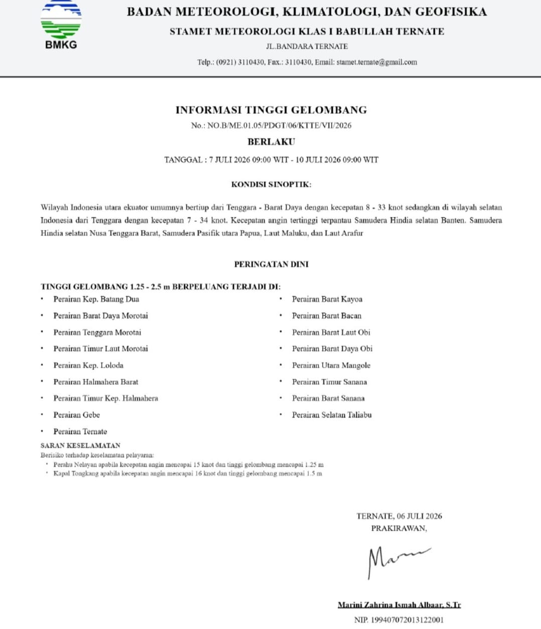 BMKG: Gelombang Tinggi Kepung Maluku Utara