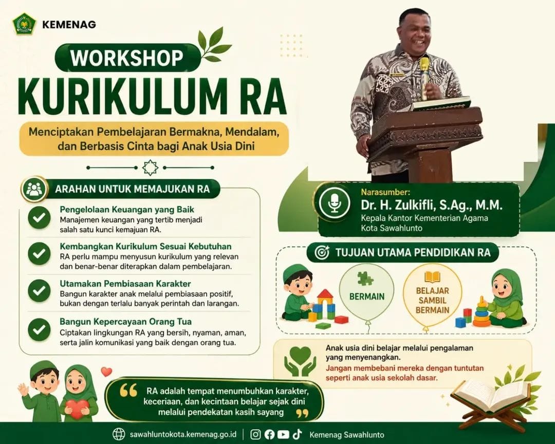 Kakankemenag Sawahlunto: Pendidikan RA Harus Berbasis Cinta, Bermain, dan Penguatan Karakter Sejak Dini