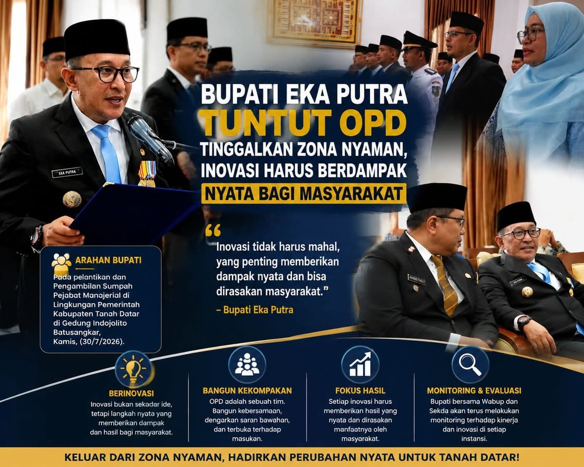 Bupati Tanah Datar Minta OPD Tak Sekadar Berwacana, Inovasi Harus Terasa Manfaatnya bagi Masyarakat