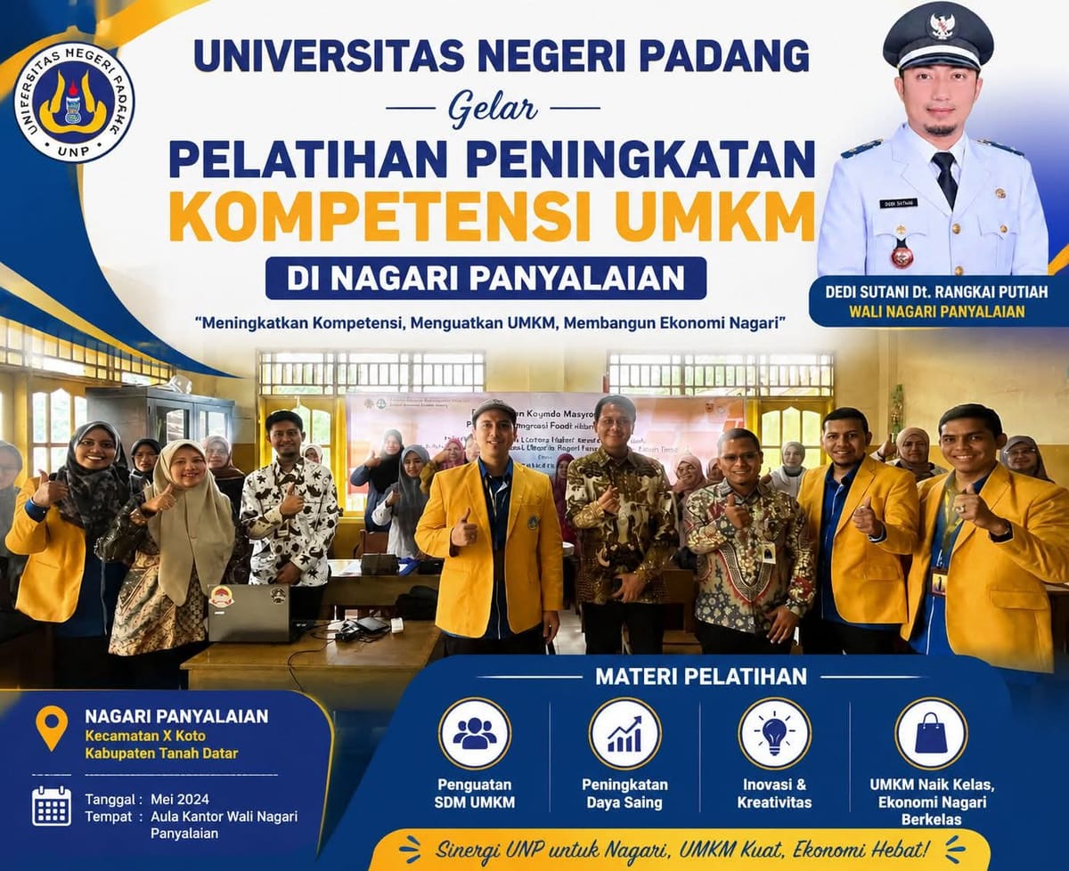 UNP Perkuat Daya Saing UMKM Tanah Datar, Pelaku Usaha di Nagari Panyalaian Dibekali Literasi Digital, Keuangan, dan Pajak