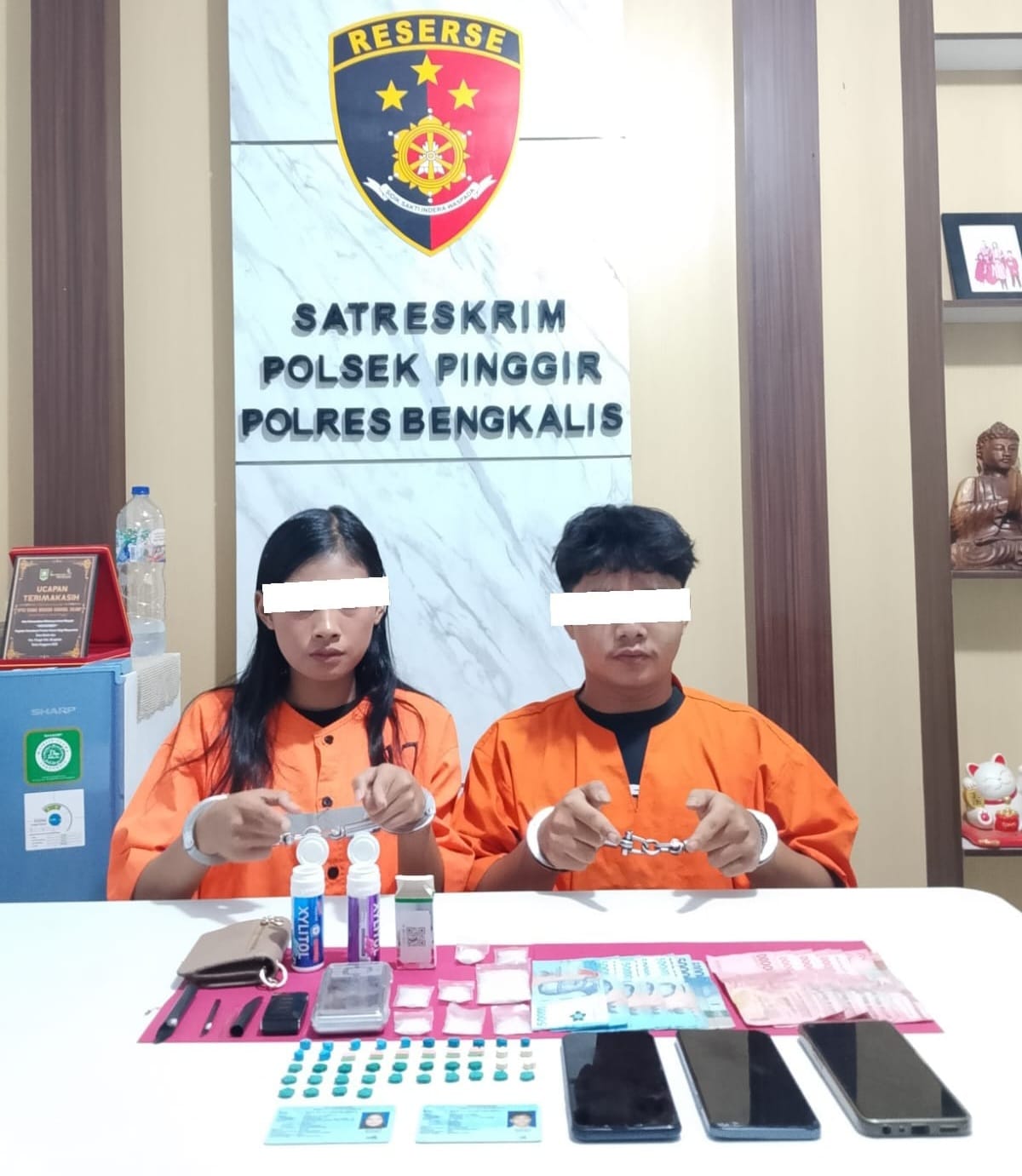 Bongkar Jaringan Narkoba, Polsek Pinggir Bengkalis Sita 27,72 Sabu dan 44 Butir Ekstasi