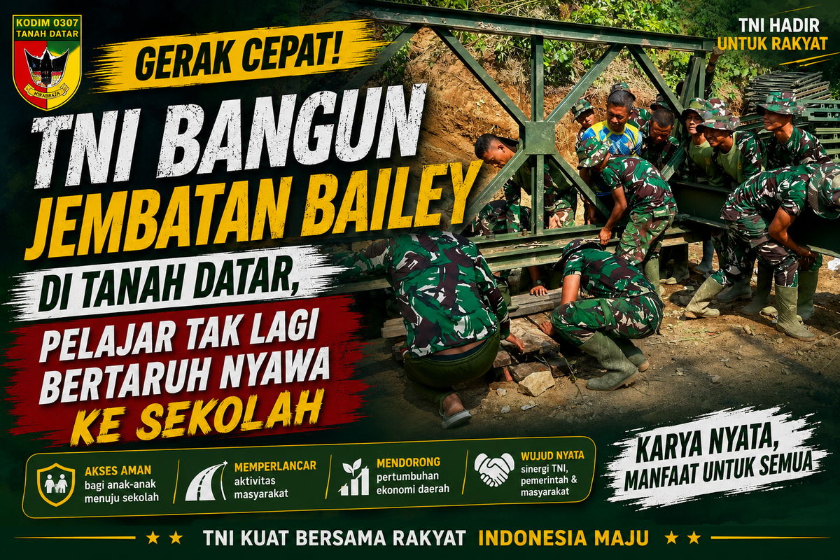 Gerak Cepat! TNI Bangun Jembatan Bailey di Tanah Datar, Pelajar Tak Lagi Bertaruh Nyawa ke Sekolah