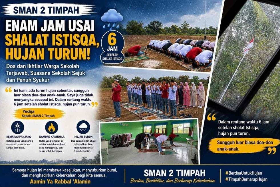 Enam Jam Usai Salat Istisqa, Hujan Guyur SMAN 2 Timpah, Kepsek: Luar Biasa Doa Anak-Anak