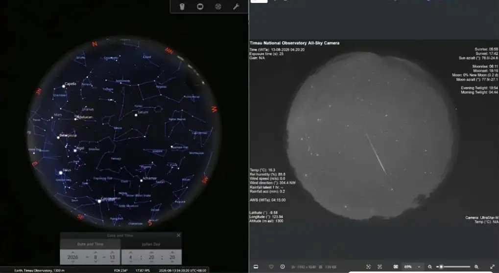 Puncak Hujan Meteor Perseid Terekam All Sky Camera Observatorium Nasional Timau NTB