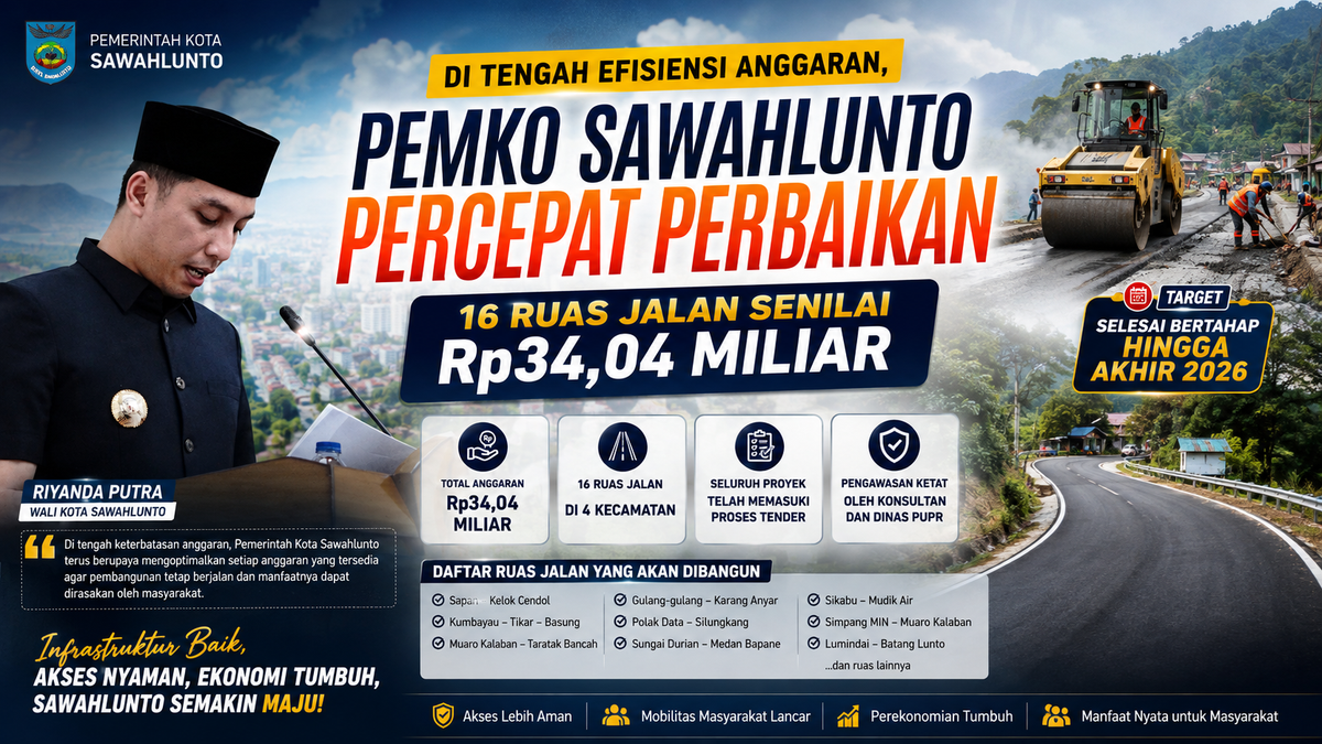 Ditengah Efisiensi Anggaran, Pemko Sawahlunto Percepat Perbaikan 16 Ruas Jalan Senilai Rp34,04 Miliar