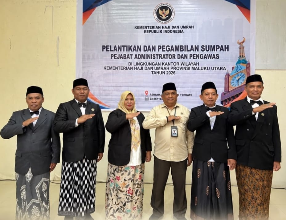 Lantik Lima Pejabat Kemenhaj Maluku Utara, Menteri Gus Irfan Tekankan Integritas dan Kualitas Pelayanan Jemaah