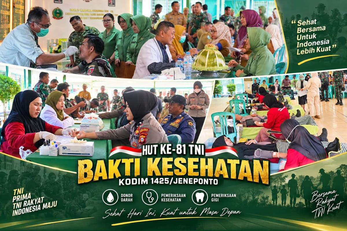 Kodim 1425 Jeneponto Gandeng RSUD dan Puskesmas Gelar Bakti Kesehatan