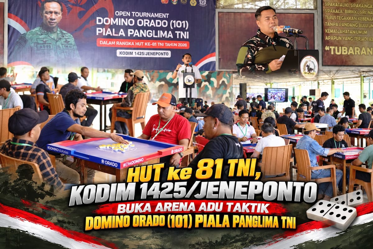 HUT ke- 81 TNI ,Kodim 1425/Jeneponto Buka Arena Adu Taktik Domino Orado ( 101 ) Piala Panglima TNI