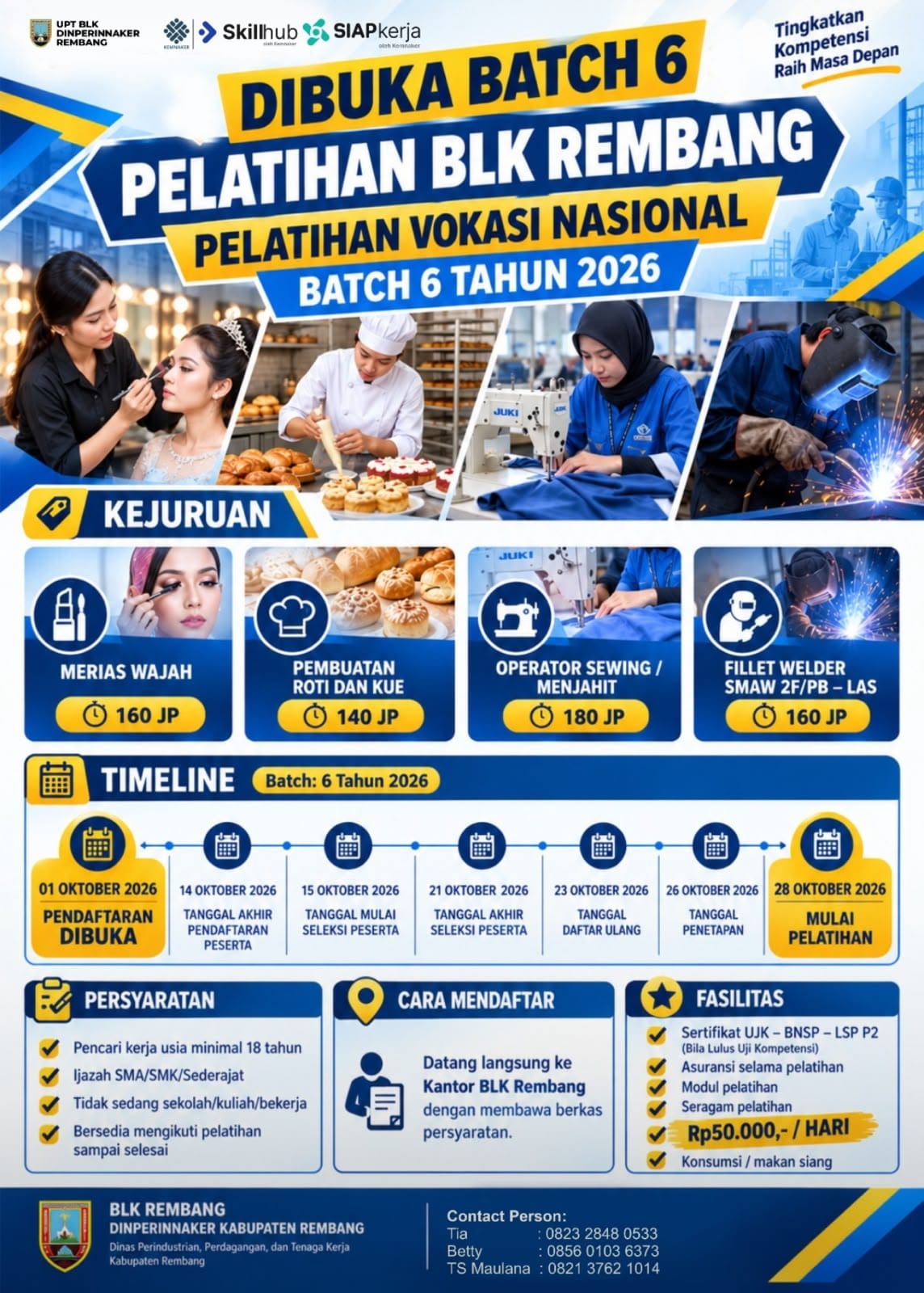 BLK Rembang Buka Pelatihan Gratis Empat Kejuruan Pendaftaran hingga 14 Oktober 2026