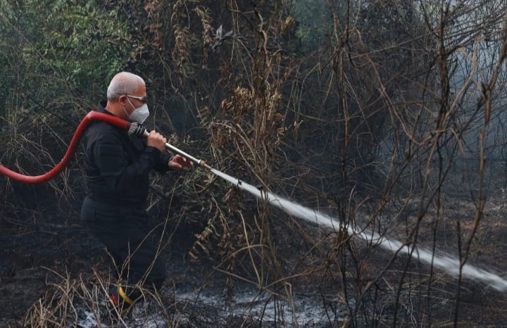 Kapolda Kalsel Turun Langsung Padamkan Kebakaran Lahan Gambut di Banjarbaru