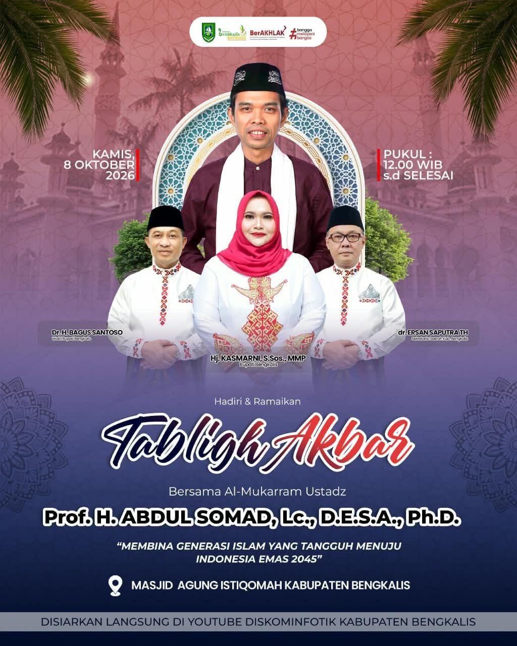 Pemkab Bengkalis  Gelar Tabligh Akbar Bersama UAS di Mesjid Agung Istiqomah
