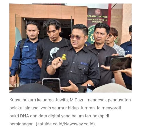 Putusan Pengadilan Militer Terhadap Prajurit Dua Jumran, Atas Pembunuhan Wartawati Juwita, Menuai Protes Keluarga Korban