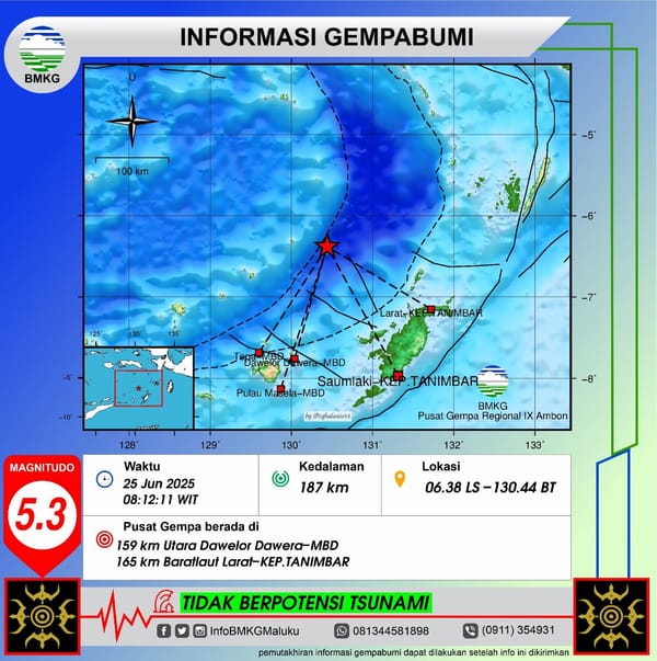 GEMPABUMI TEKTONIK M5,3 MENGGUNCANG  MALUKU, TIDAK BERPOTENSI TSUNAMI