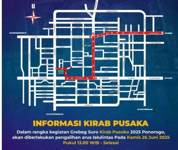 Rekayasa Lalu Lintas Saat Kirab Pusaka Grebeg Suro, Satlantas Polres Ponorogo Tutup Sejumlah Ruas Jalan