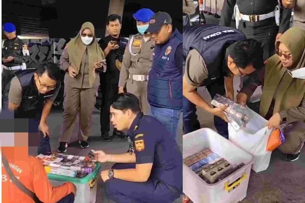 Operasi Gabungan Satpol PP Kota Surabaya - Bea Cukai Sidoarjo Berhasil Mengamankan 9500 Batang Rokok Ilegal.
