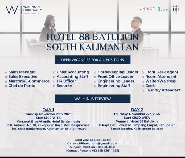 Hotel 88 Batulicin Buka Rekrutmen Besar-Besaran untuk Tenaga Muda Profesional