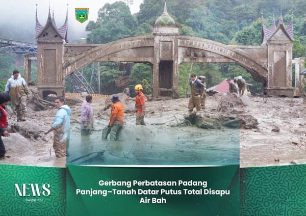 Jalan di Gerbang Perbatasan Padang Panjang - Tanah Datar Putus Total Disapu Air Bah