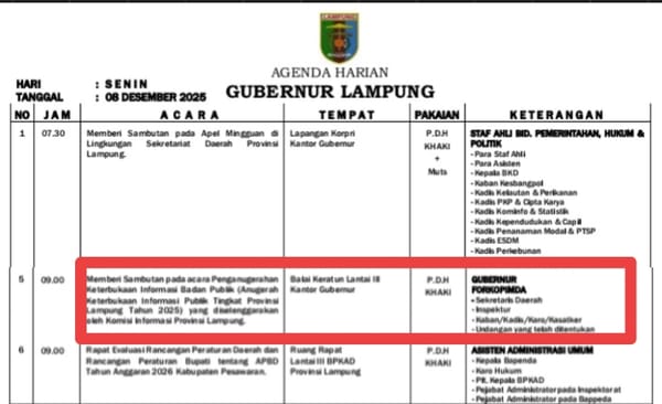 Gubernur Mirza Pagi Ini Akan Buka Anugerah Keterbukaan Informasi Publik Provinsi Lampung 2025