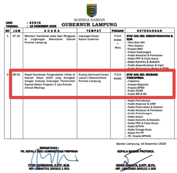 TPID Lampung Ikuti Rakor TPID Dari Ruang Pusat Kendali Data Diskominfotik Lampung