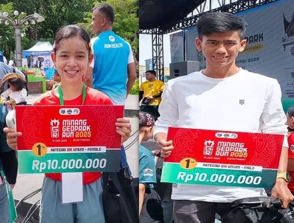 Iqbal Saputra dan Melda Cantika Juara 21K Minang Geopark Run 2025 di Bukittinggi